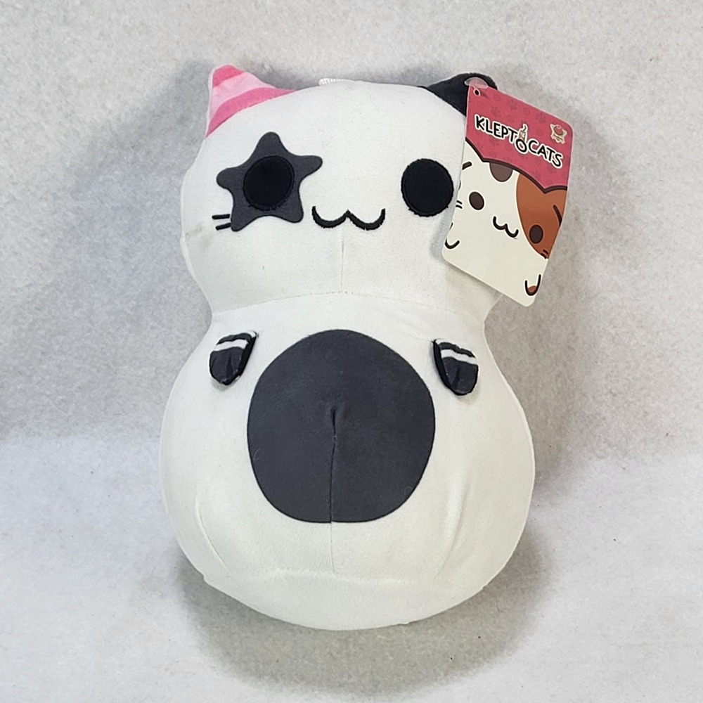 Kleptocats Plush Toy White Cat Stuffed Kitty Black White Animal Basic Fun 8"